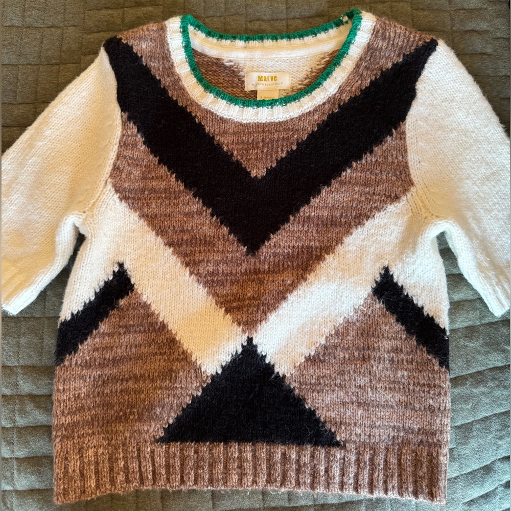 Anthropologie Maeve Graphic Shrunken Tee Sweater xs
